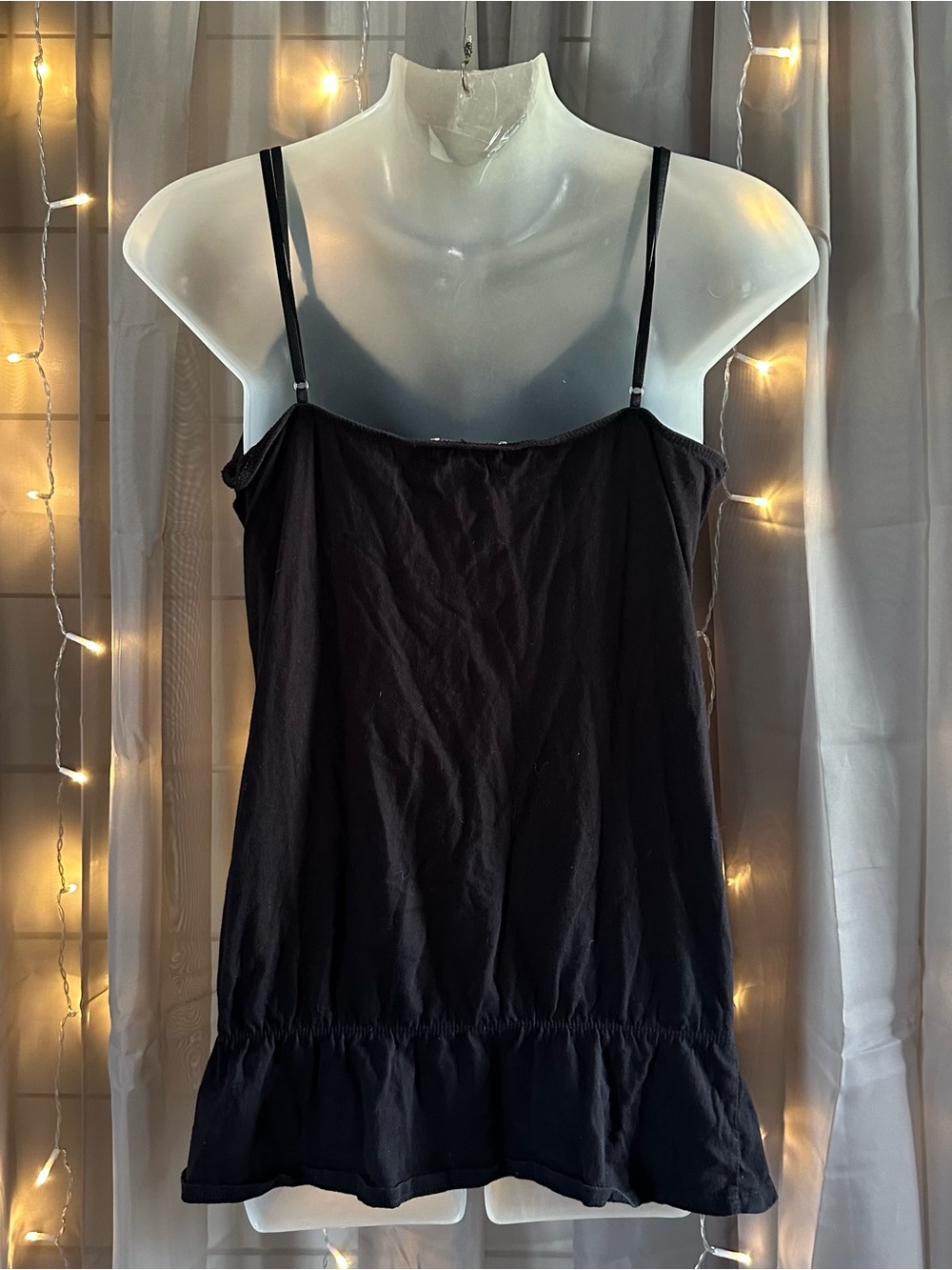 Y2K Meghan Noland Los Angeles black spaghetti strap tank with beaded neck Sz L - Picture 4 of 8